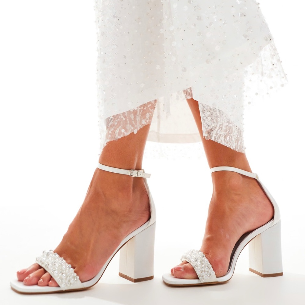 ASOS London Rebel Polly wide fit embellished block heel in ivory